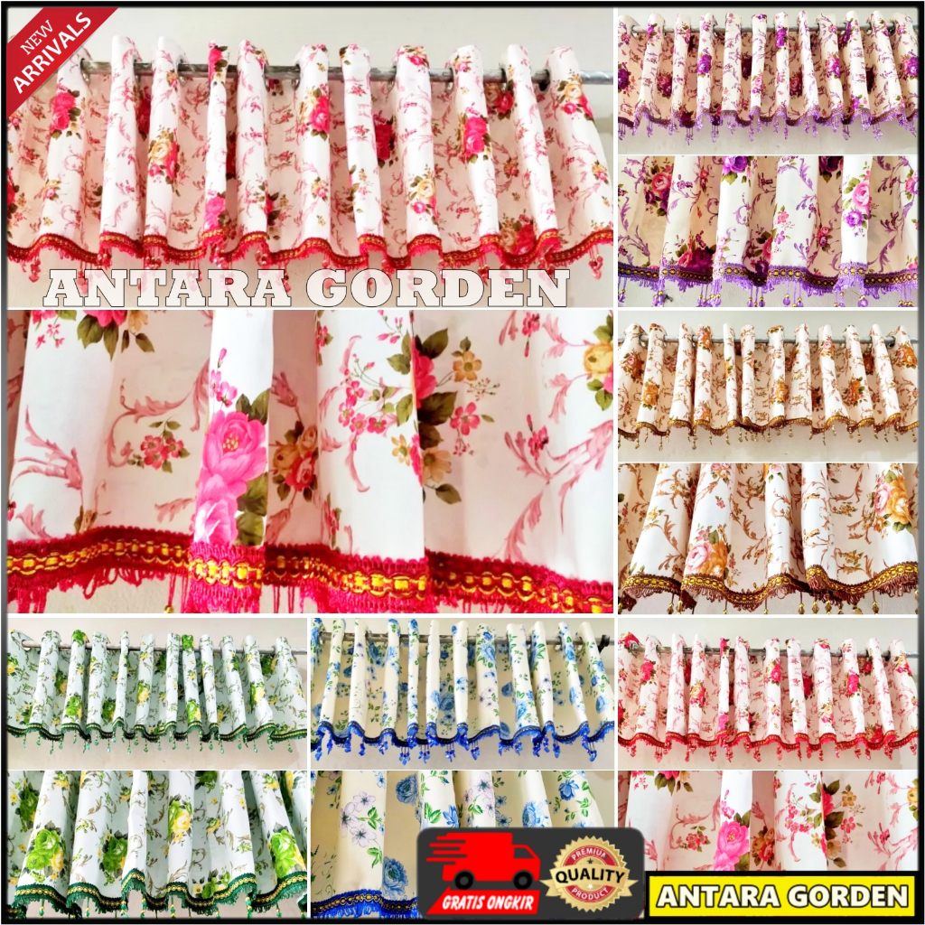 Gorden Poni Pintu Tengah Ruang Tamu Bahan Blackout Import Motif Bunga Shabby Lebar 270 x TInggi 45