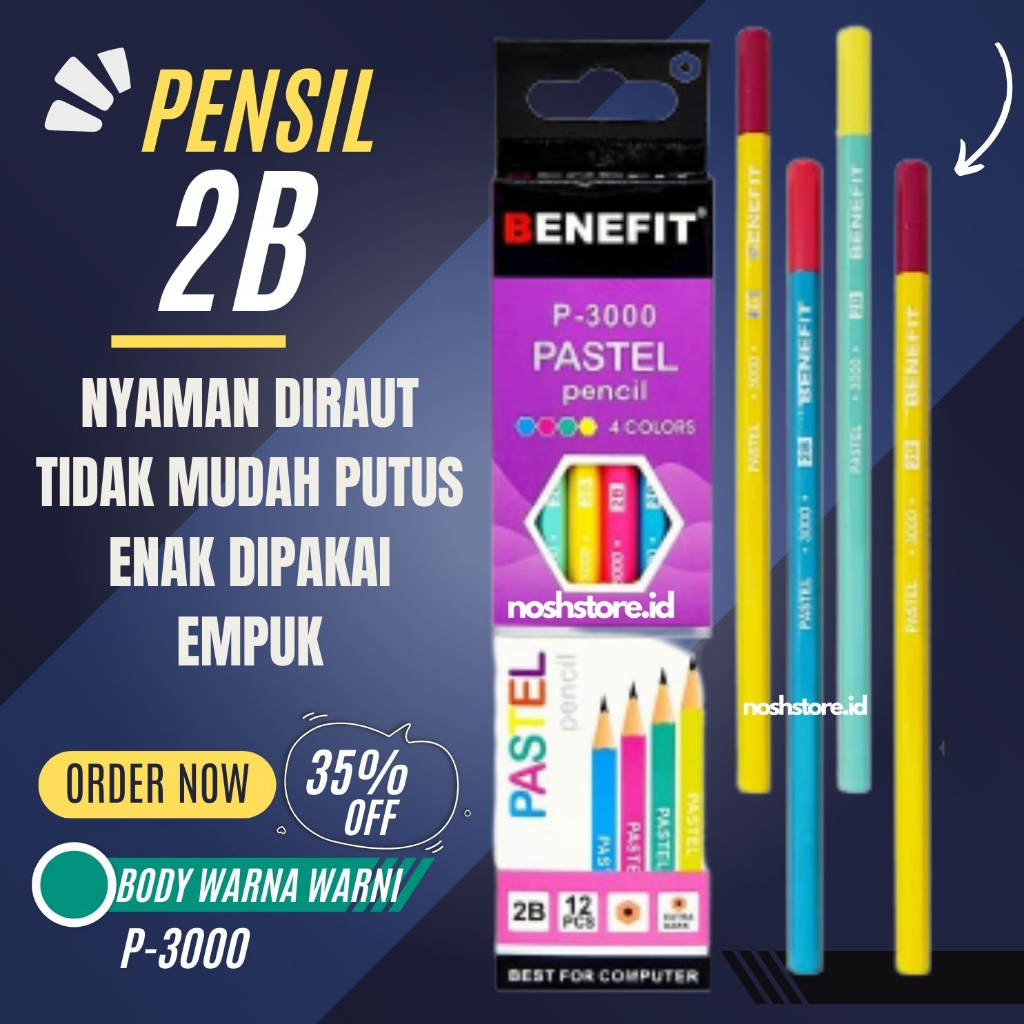 

P3000 Pensil Tulis 2B per pak isi 12 pcs / Pensil Kayu 2B Pensil Ujian 2B / Pensil Premium Benefit