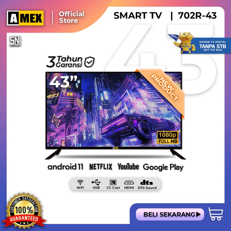 AMEX SMART LED TV Full HD 43 Inch - Televisi HDTV HDMI Android Netflix Youtube