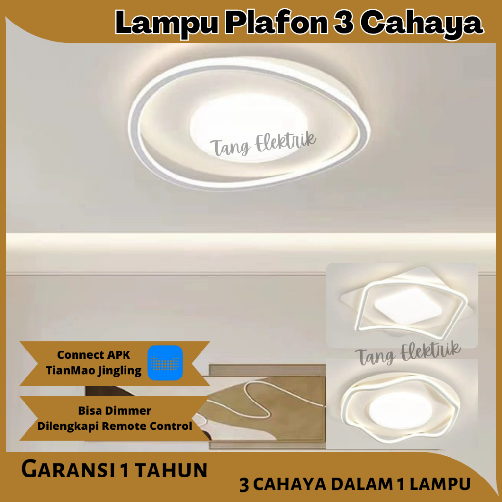 Lampu Plafon LED Minimalis Smart Ruang Tamu 3 Cahaya Dalam 1 Lampu Remote Control