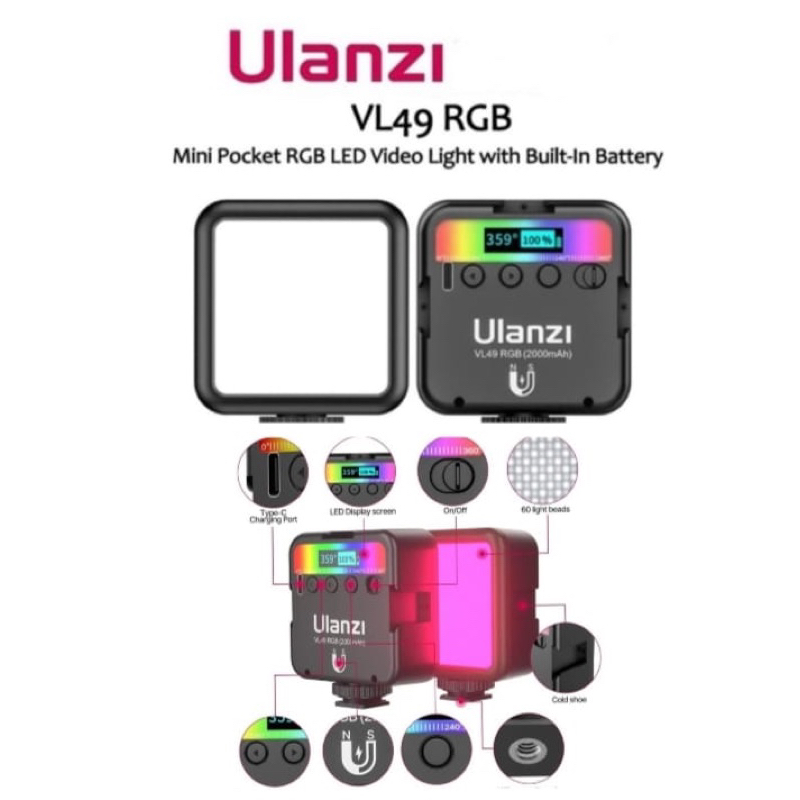 LAMPU LED ULANZI W-49,VL49,VL-49 RGB MINI RGB LED VIDEO LIGHT