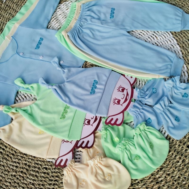 Paket Hemat ISI 15 Pcs Set Baju Celana Bayi Baru Lahir Lengan Panjang Warna Soft Muda