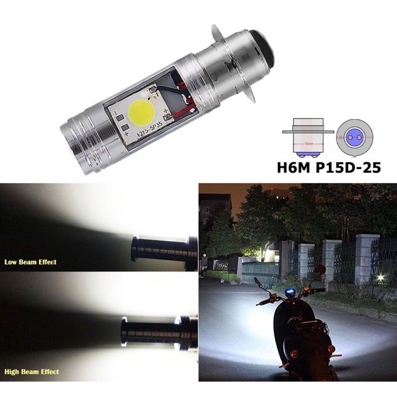 LAMPU LED DEPAN MOTOR H6 LS2 LASER HI LOW MODEL LUMINOS AC DC DOUBLE COLOR WHITE YELLOW + LAMPU SENJA BIRU kode 4841