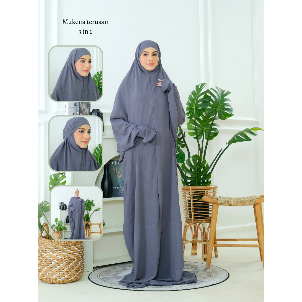 SYADZILAH - Mukena Terusan Dewasa Polos Travelling Crinkle Airflow 3in1 Premium Mewah