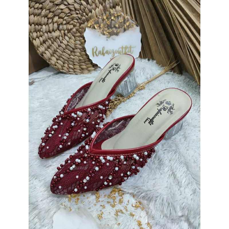 Sepatu wedding pesta Cantik yesika Maroon Hak kaca 5cm