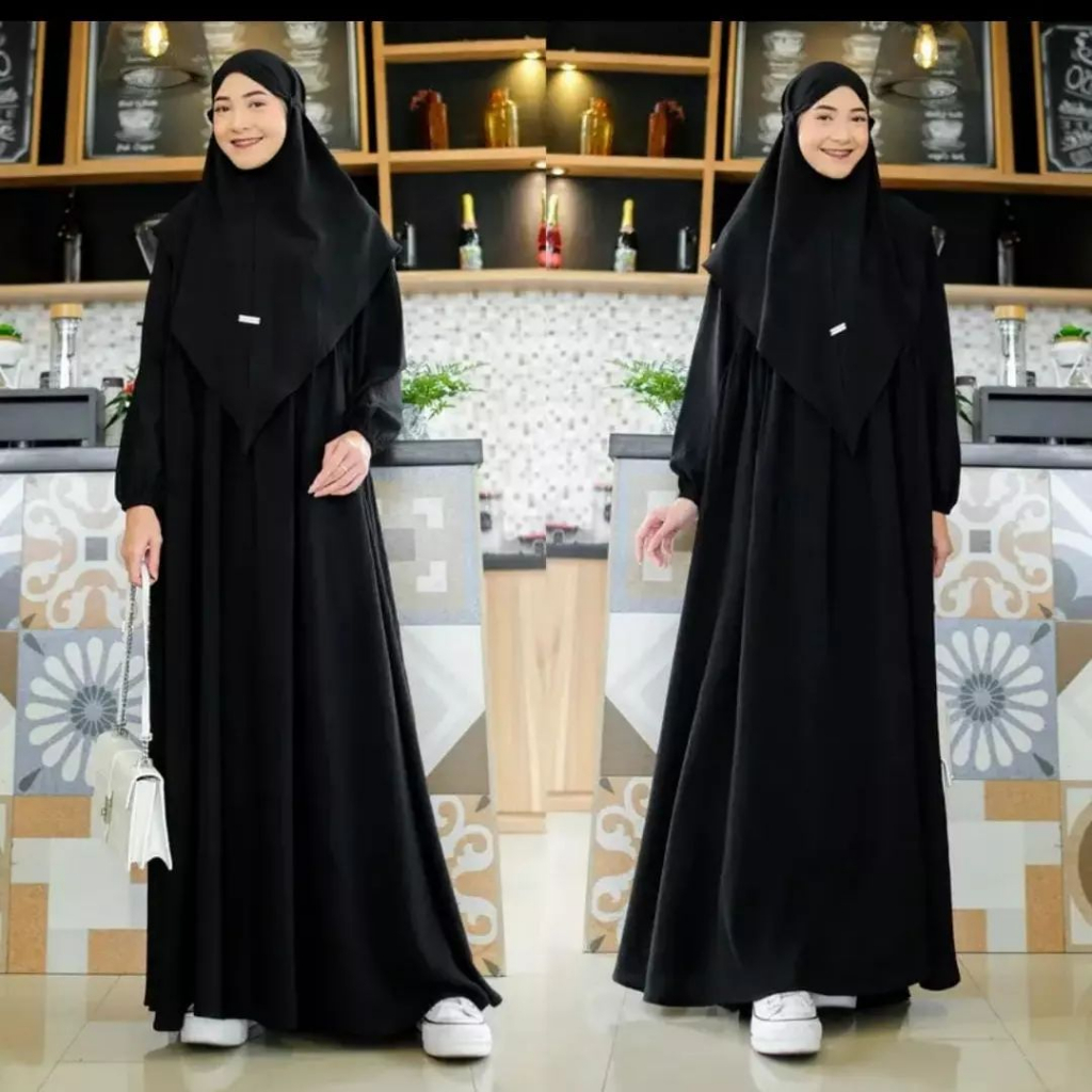 Gamis Maryam syari + Krudung / Dress Polos  Size L &amp; XL Pakaian wanita muslim / gamis cringkle busui / Baju muslim wanita 2023