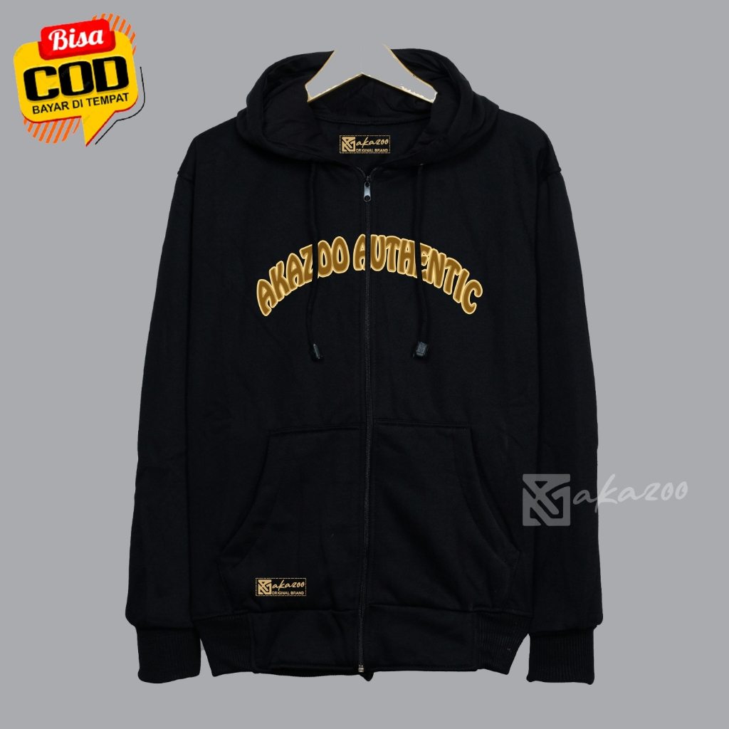 jaket zipper oversize korean style akazoo warna hitam BAJU KERJA sablon depan blakang