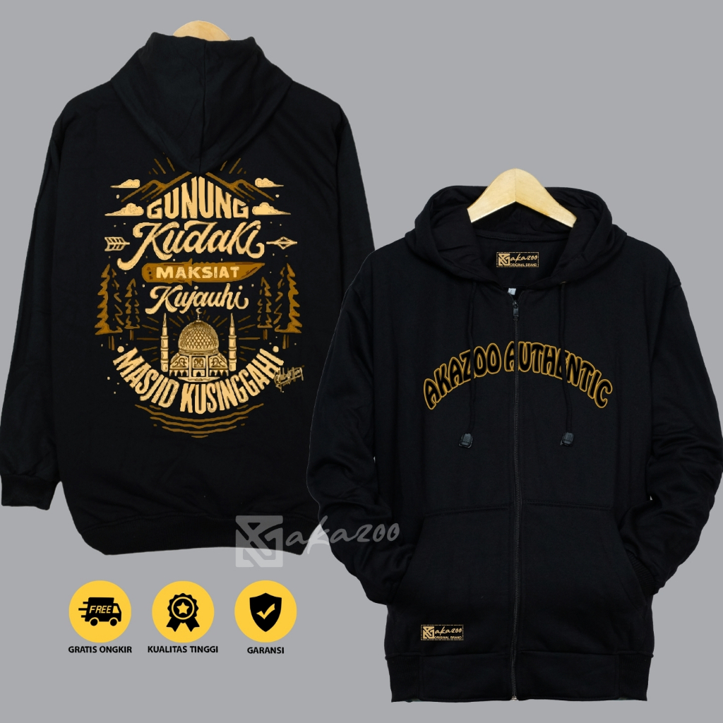 JAKET RESLETING pria distro jumbo akazoo warna hitam GUNUNG KUDAKI sablon depan blakang