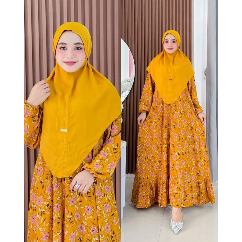 dress fara motif free hijab/gamis fara/set gamis hijab