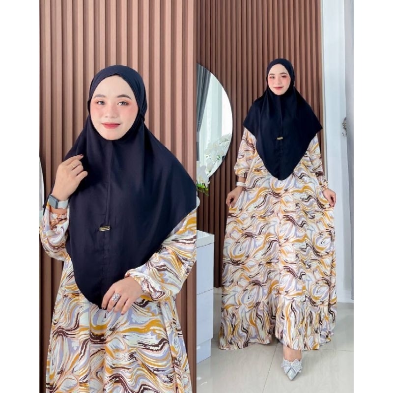 dress fara motif free hijab/gamis fara/set gamis hijab