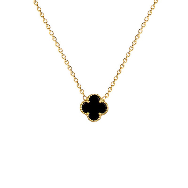 kalung van cleef clover hitam putih cantik titanium asli