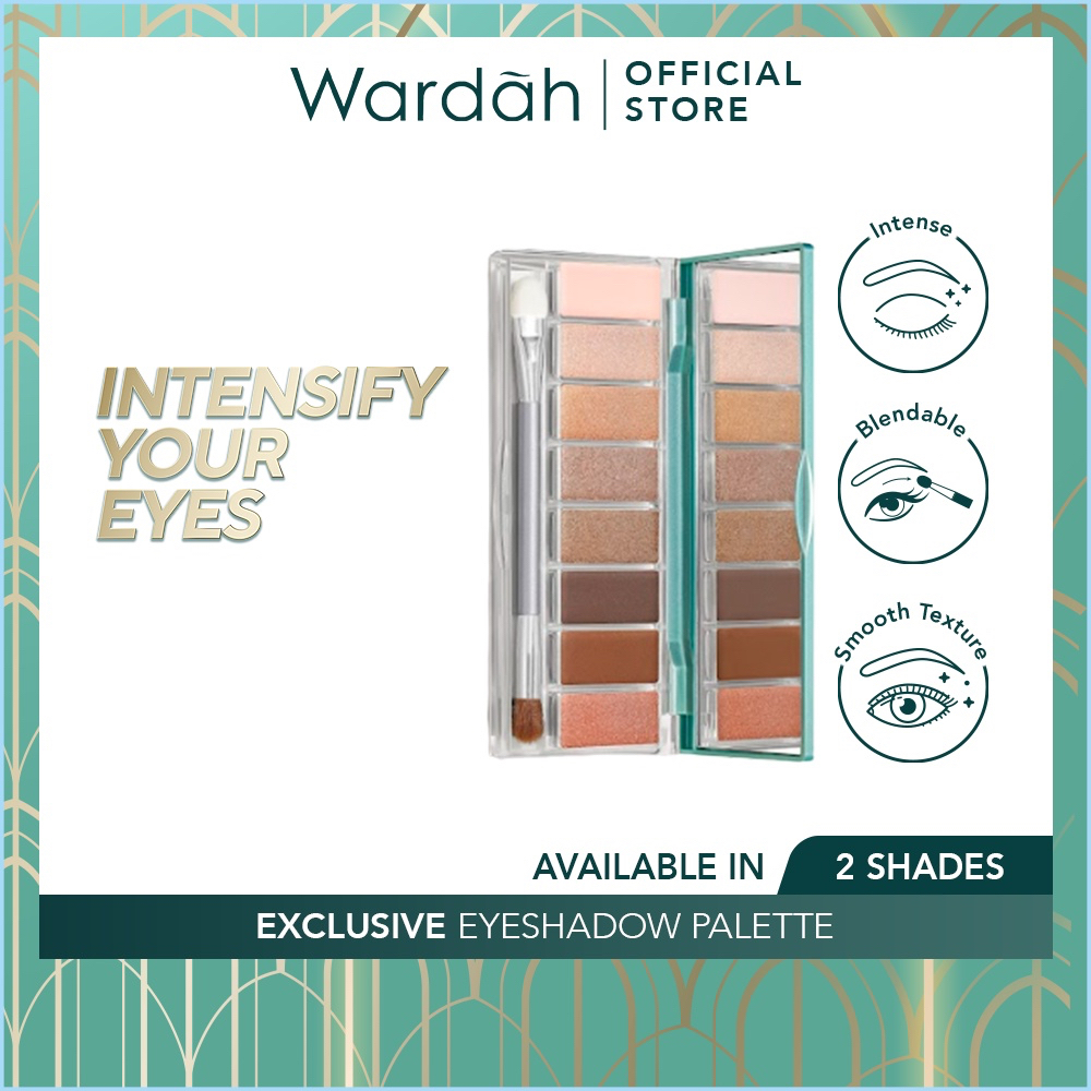 WARDAH Exclusive Eyeshadow Palette Indonesia / 10g / Longwear Intense Colors With Smooth Texture / 8 Warna Intens Tahan Lama Blendable Pigmented / Natural Glam /  Kelopak Mata / 01 Sunset Brown 02 Rose Glow / Cosmetic Makeup Face Make Up Series Eye Shadow