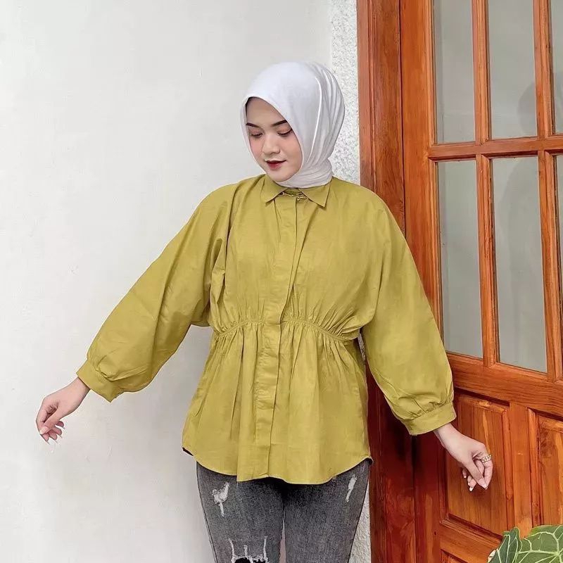 Alya shirt-kemeja wanita oversize -kemeja wanita kerut depan