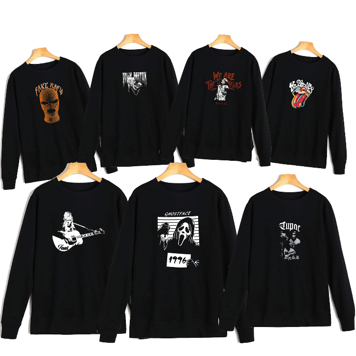 Sweater Crewneck Pria Dan Wanita Motif Hitam Sweatshirt katun Fleece Size M -XXL