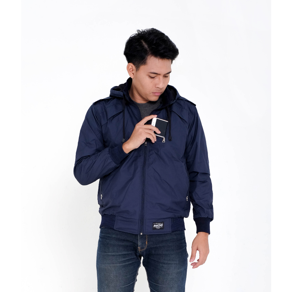 Justrue Jaket Parasut Pria Polos Waterproof Navy