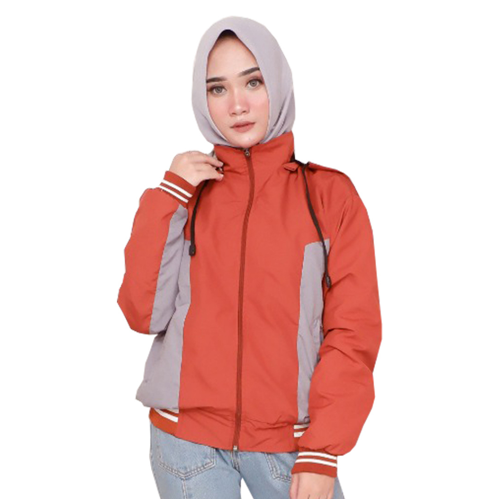 Justrue Jaket Hoodie Wanita Bolak Balik Kekinian Orange