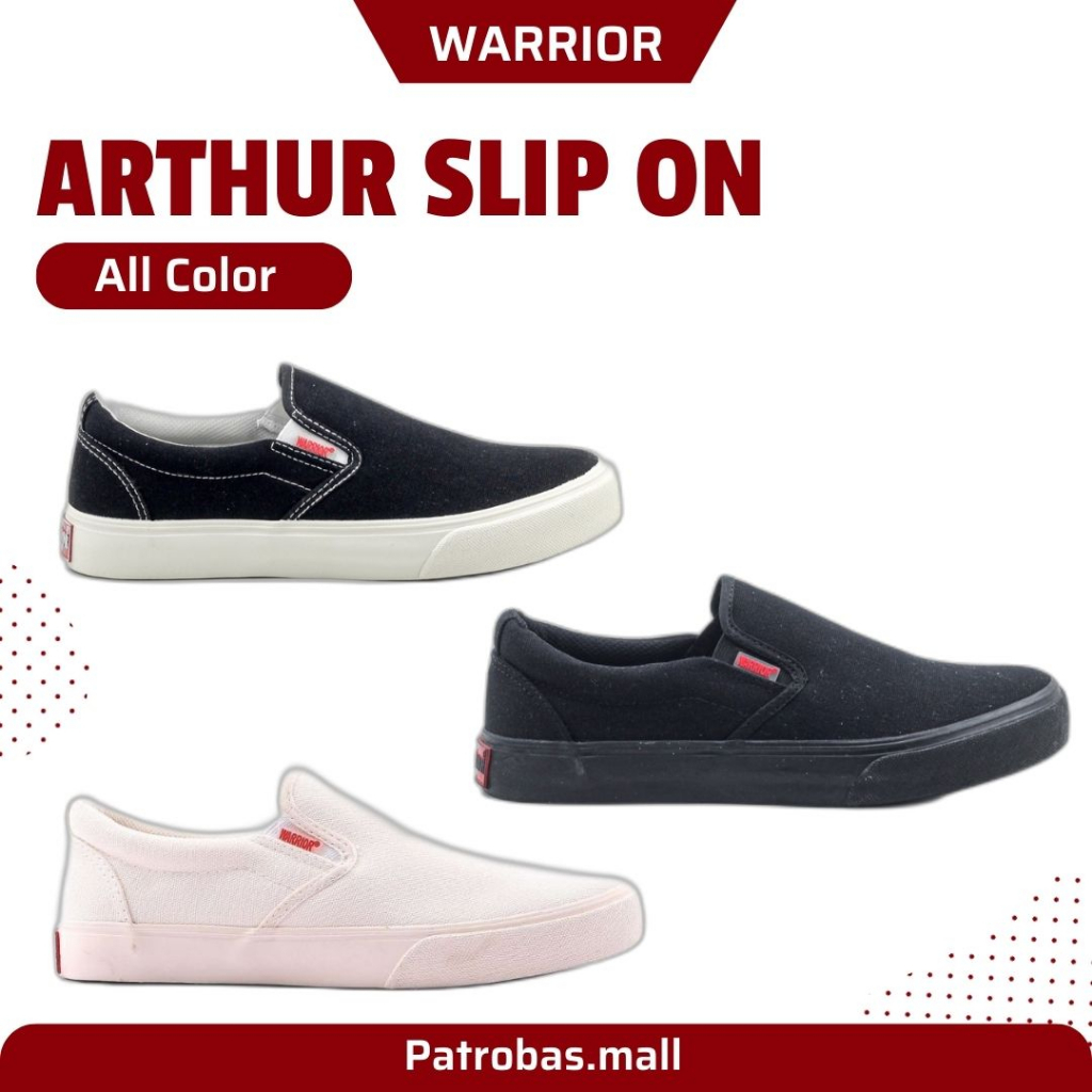 Sepatu WARRIOR  Arthur Slip on Black White / All White / All Black Original Sepatu Selop