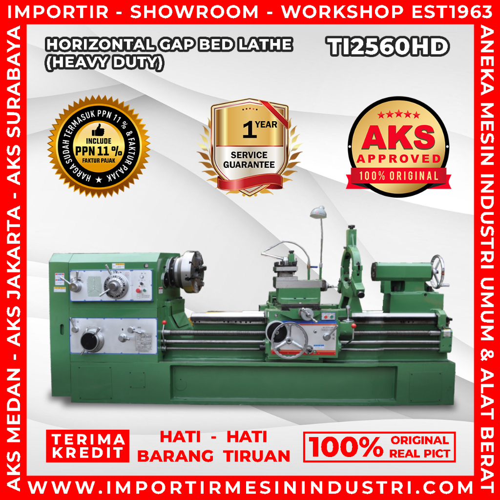 Mesin Bubut Besi Logam 63x150cm Horizontal Gap Bed Lathe TI2560HD