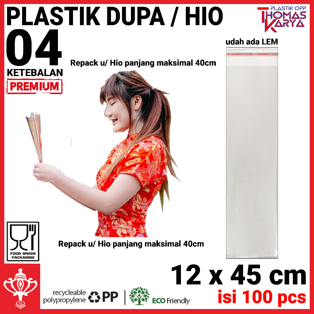 

Plastik OPP Hio Dupa 12x45 TEBAL isi 100 Kantong Bening Kemasan Souvenir Aksesoris