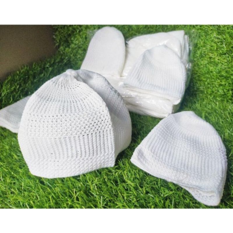 Peci Haji Putih All size 10pcs/peci haji rajut/peci oleh oleh haji