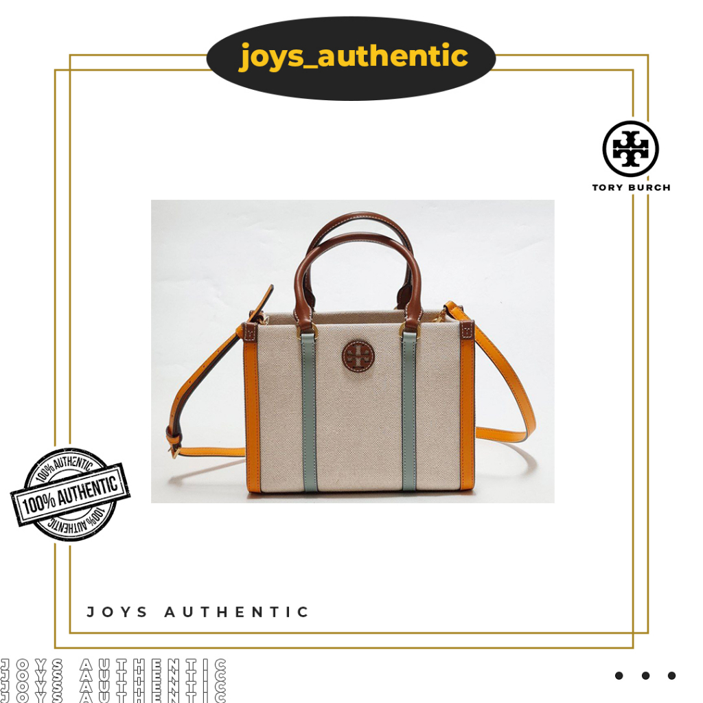 Tas Wanita Tory Burch TB Blake Canvas Small Tote Natural Classic Cuoio Biru Blue Celadon Woman Bag A