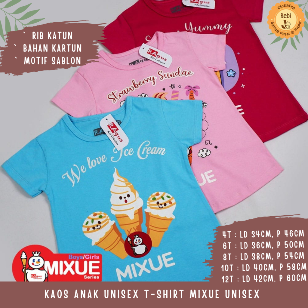 KAOS ANAK UNISEX T-SHIRT MIXUE UNISEX 4-12THN