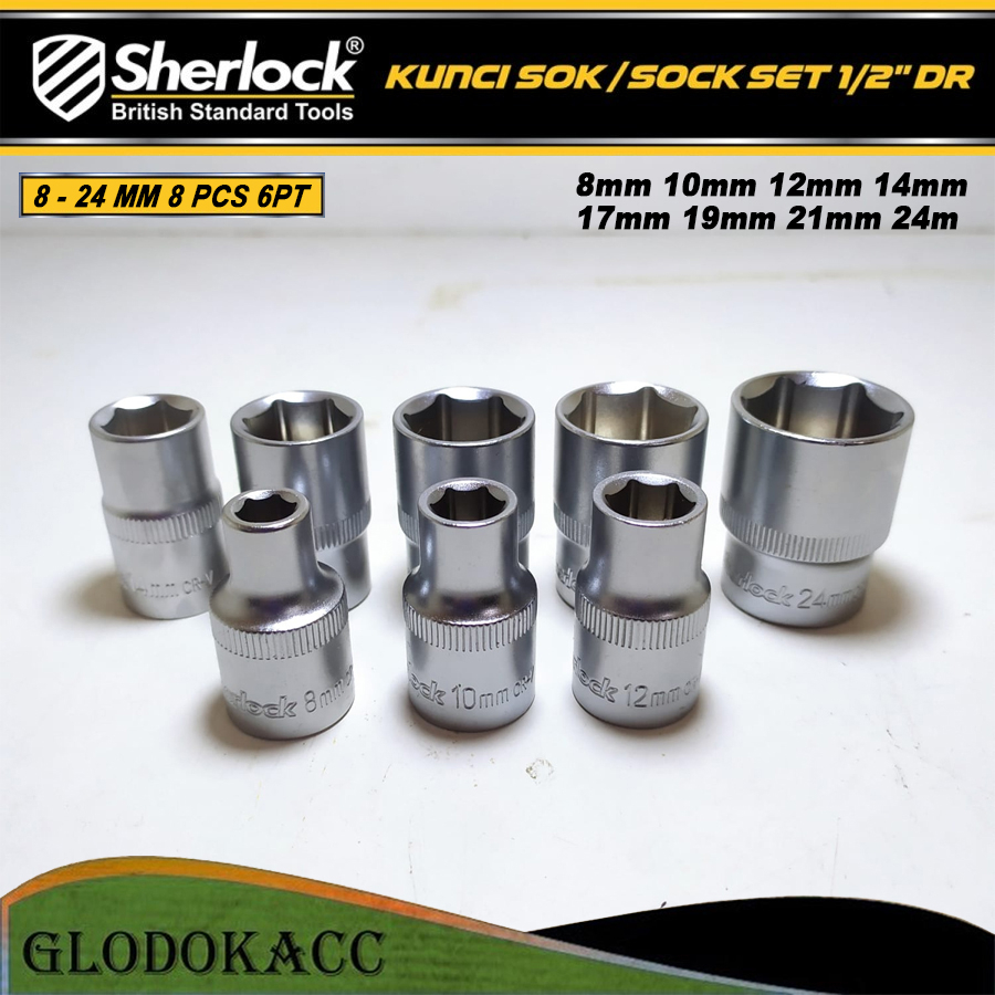 Kunci Shock Set 8 pcs Original Sherlock Sok/Sock Set 8-24 mm 1/2 inch 6PT