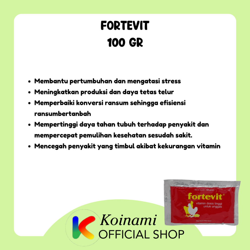 FORTEVIT 100 gram VITAMIN DOSIS TINGGI UNTUK UNGGAS  / AYAM / BEBEK / ITIK / MEDION