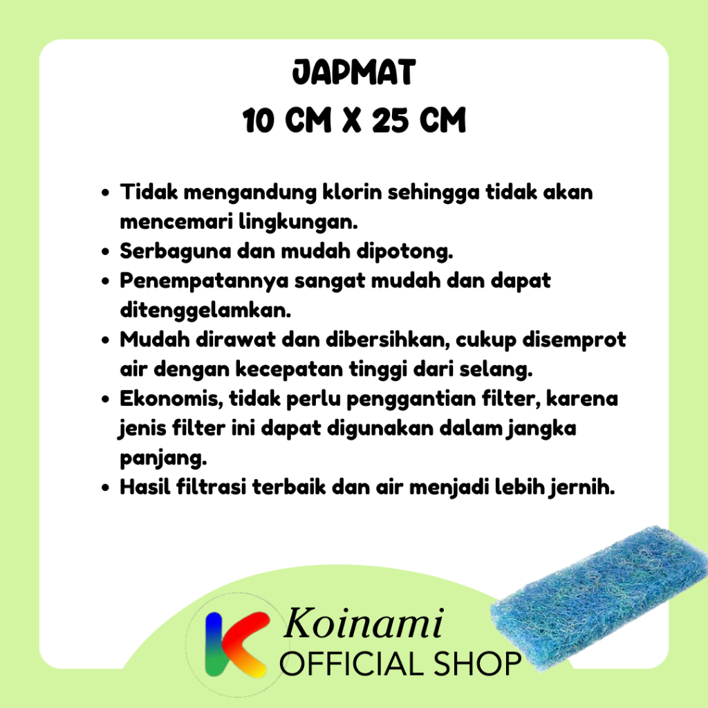 JAPMAT 10cm x 25cm / SARINGAN FITER AQUARIUM / KOLAM IKAN