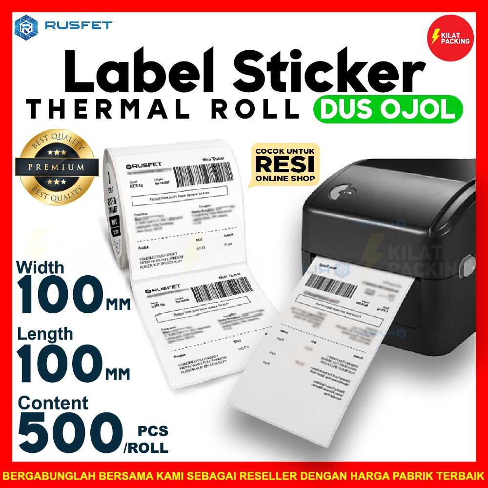 

Label roll thermal A6 stiker thermal rusfet resi online 500pcs dus ojol