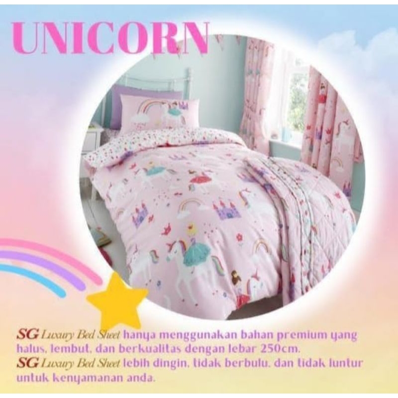 KAIN sprei Meteran lucu motif Unicorn pink