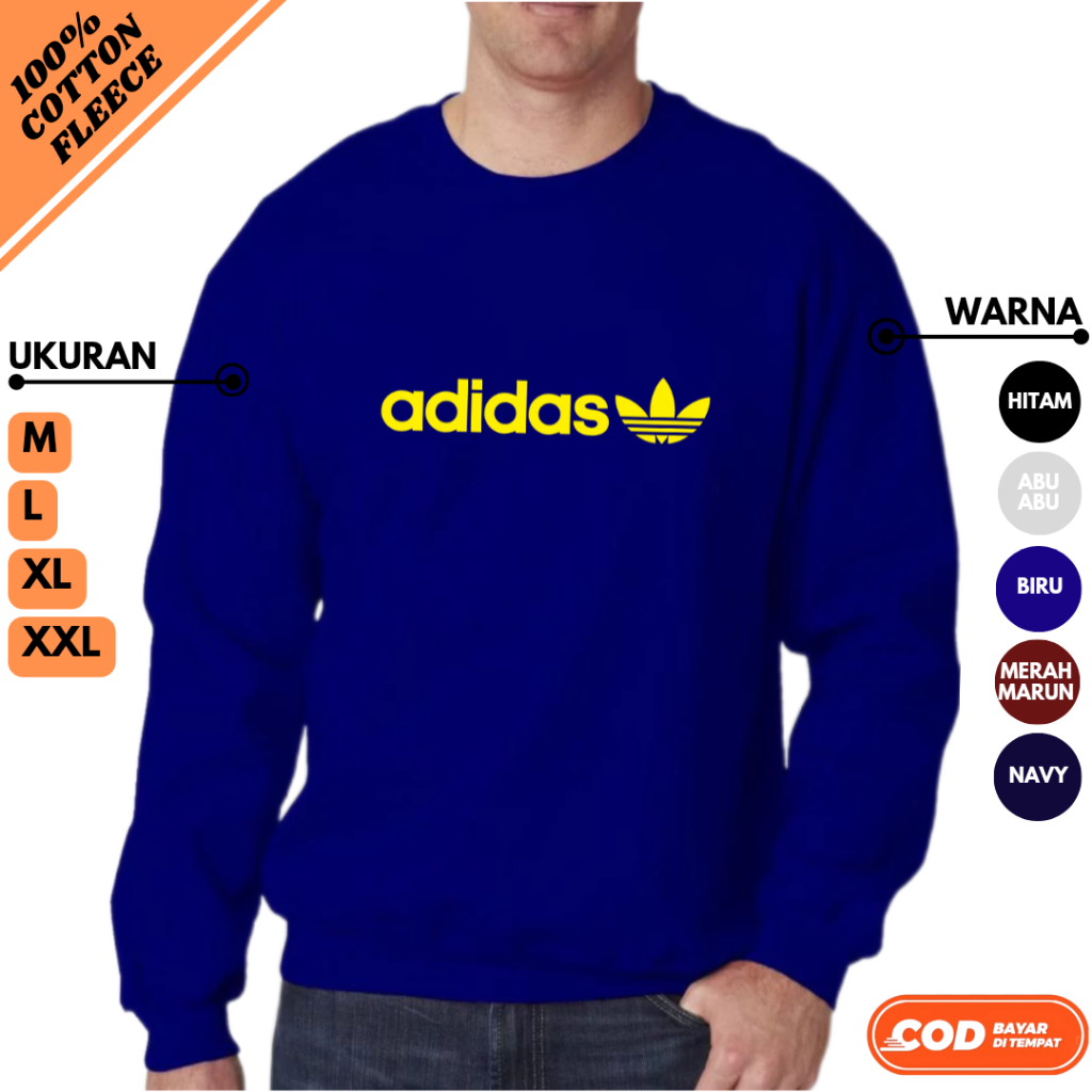 Sweater Pria Wanita Distro Dewasa Cowok Cewek Logo adidas Terbaru 100% Original Premium Import Brand