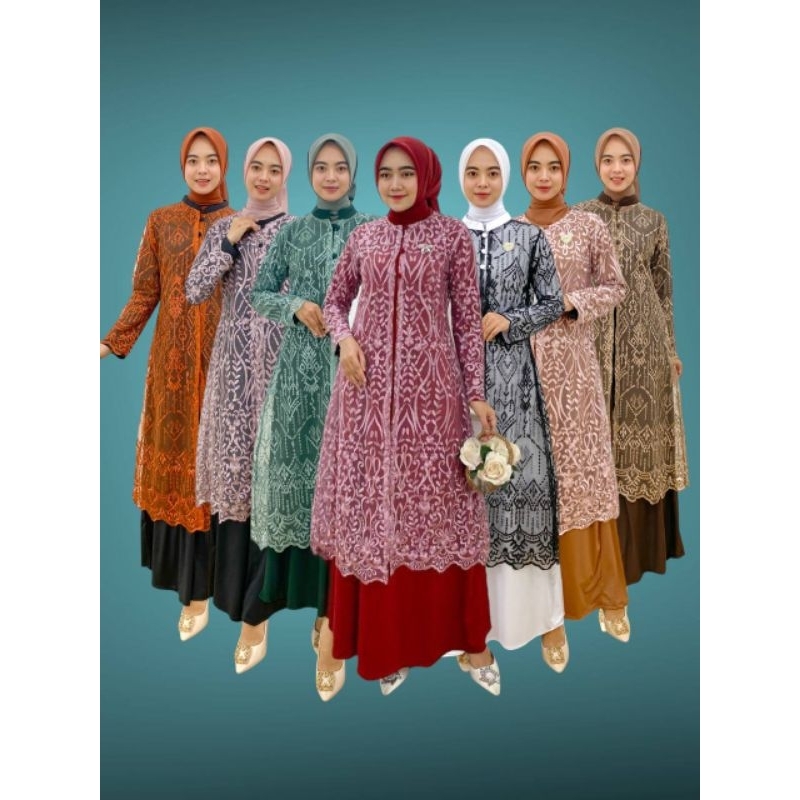 PB Prilly Busana - ANORA 2in1 GAMIS JERSEY BALERINA + OUTER TILE BORDIR - DRESS BRUKAT PESTA