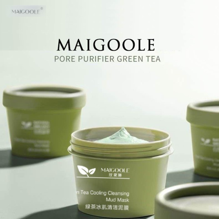 MAIGOOLE Green Tea Clay Mask 100gr / Masker Wajah Green Tea Pore Clean Clay Mask BPOM [FREE SPATULA]