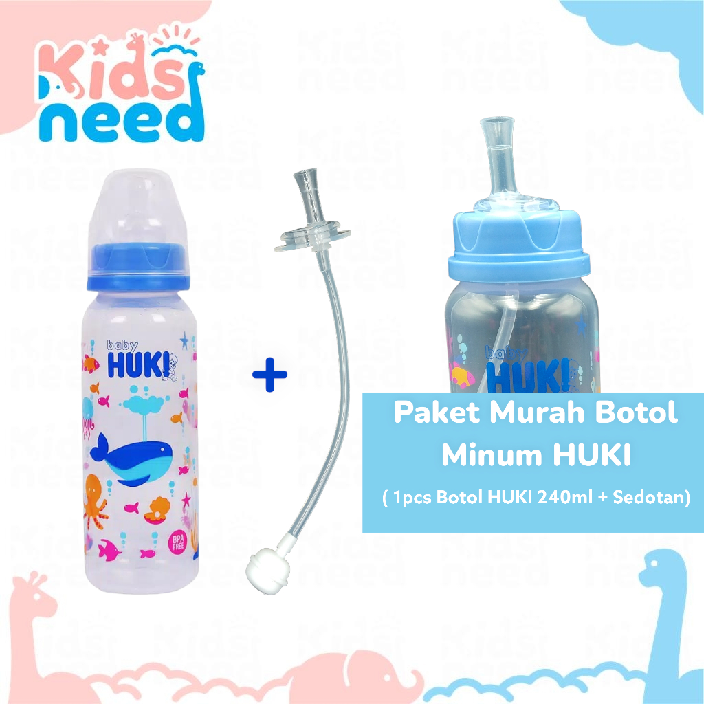 PAKET MURAH Botol Minum HUKI Lengkap + Sedotan 240ml
