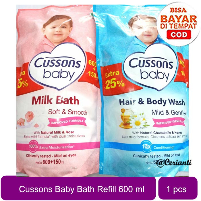 [ 600ML+25%] Cussons Baby Hair &amp; Body Wash Mild &amp; Gentle - Sabun Bayi 2in1 Refill | Milk Bath Fresh &amp; Nourish | Milk Bath