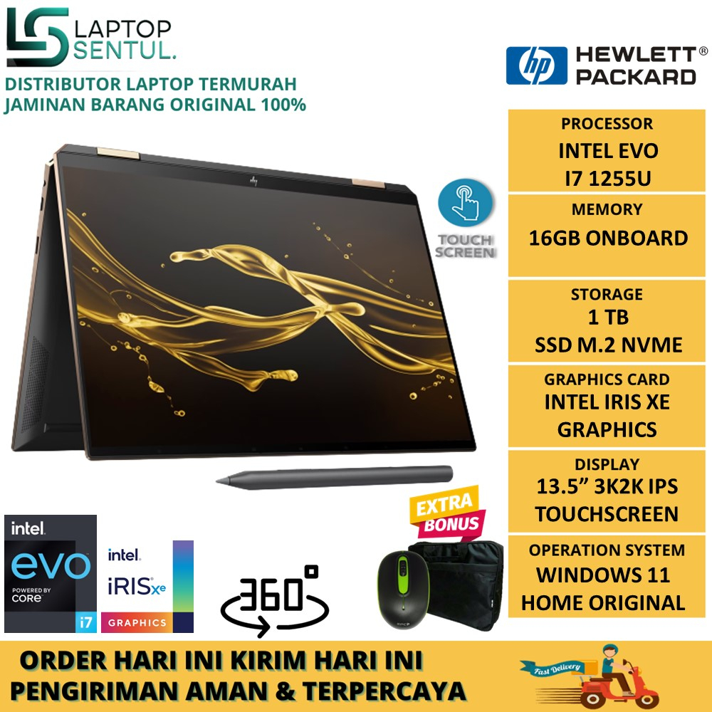 Laptop Touchscreen 2in1 HP Spectre x360 14 Intel EVO i7 1255U 16GB 1TB SSD Iris Xe 3K IPS Touch Windows 11 Original