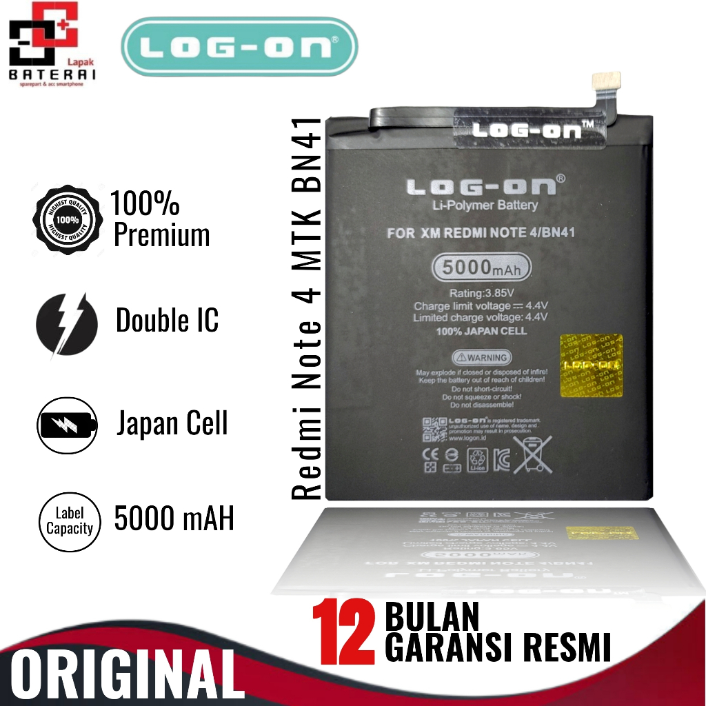 Log on - BN41 Xiaomi Redmi Note 4 Double IC Battery Baterai Batre