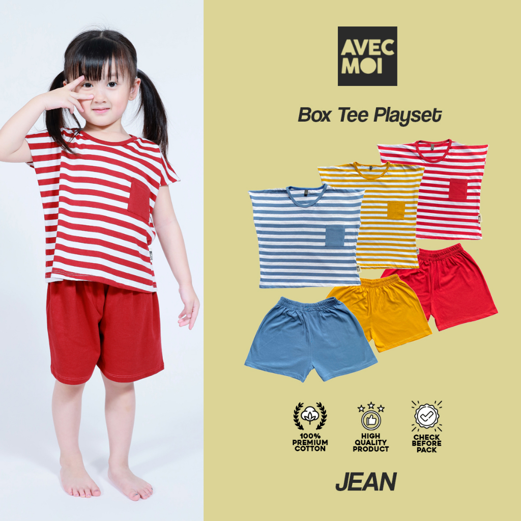 Avecmoi - Jean Box Tee Playset Setelan anak kaos tanpa lengan baju tidur baju main anak perempuan da
