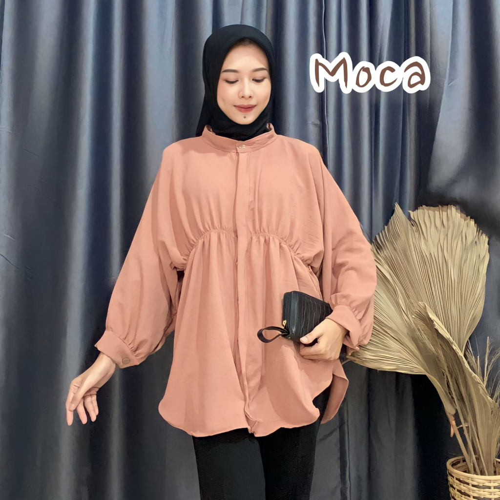 Alya Blouse Crinkle Lengan Panjang Karet Pinggang Atasan Wanita