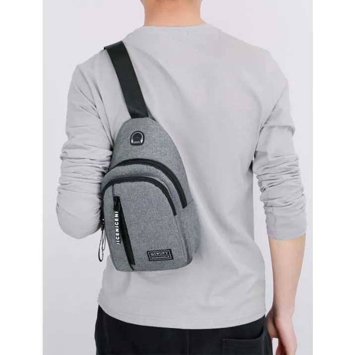 Tas Pria sling bag korea dengan lubang kabel usb import bahan kuat dan lembut tas laki laki import