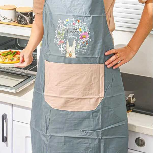 Celemek Masak Dapur Korea dengan Lap Tangan Anti Air dan Minyak Apron Dapur Pria Wanita Barista Model Kantung