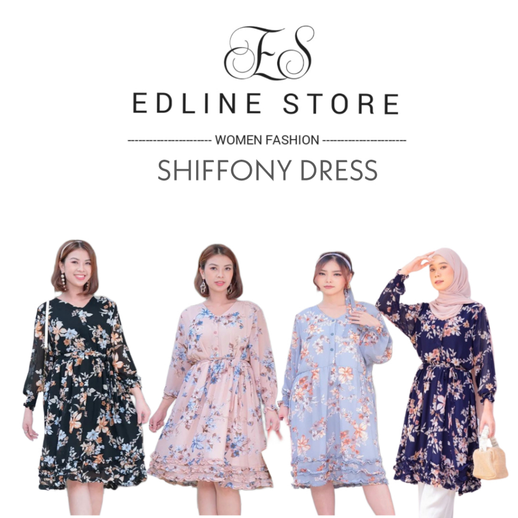Shiffony Vol 2 Dress By Momelca Isuka Fashion Dress Wanita l Dress Jeans Wanita Jumbo Ld 112 cm l Dr