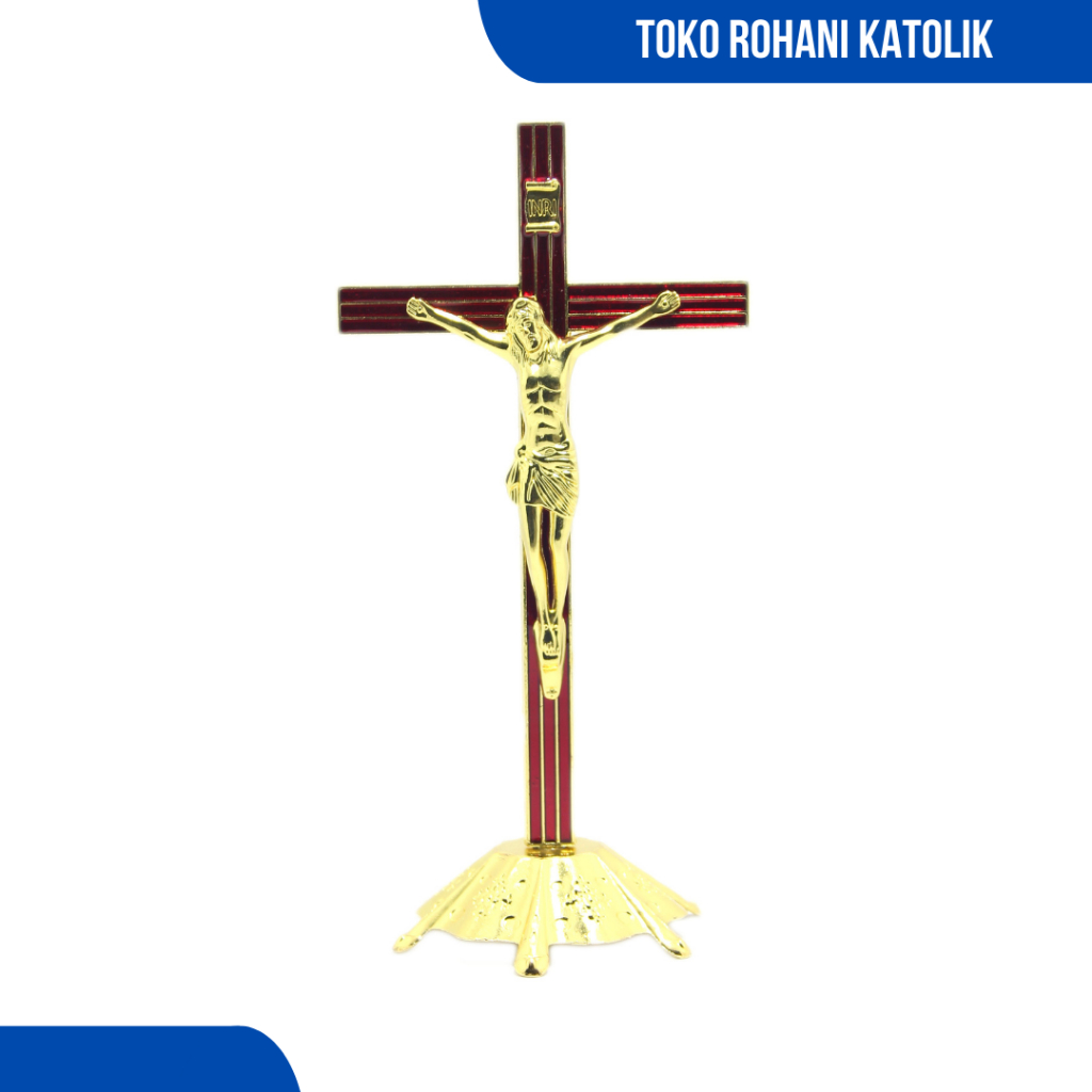 SALIB DUDUK KATOLIK (GOLD) / SALIB MEJA / SALIB ALTAR KATOLIK / SALIB LOGAM KATOLIK