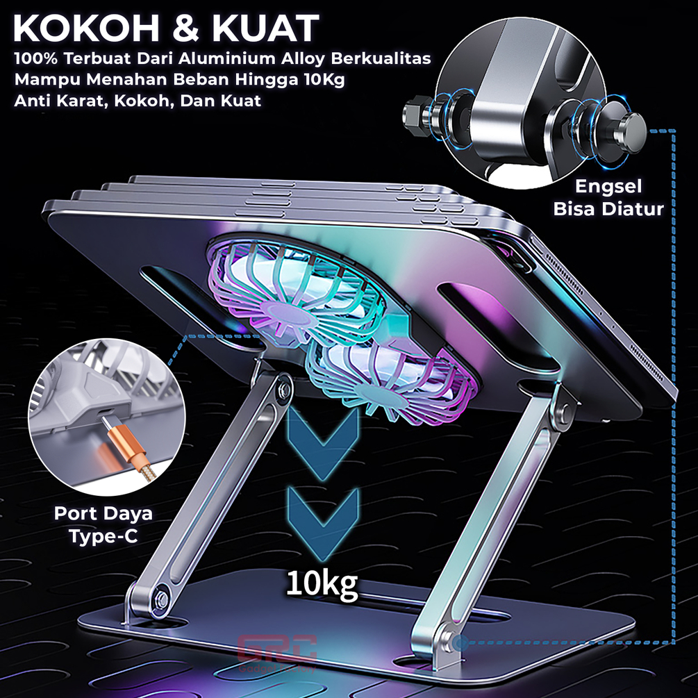 Cooling Pad Laptop Stand RGB Fan Pendingin Laptop Tatakan Meja Cooler