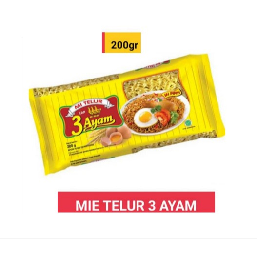 

MIE TELUR CAP 3 AYAM WARNA KUNING 200 GRAM