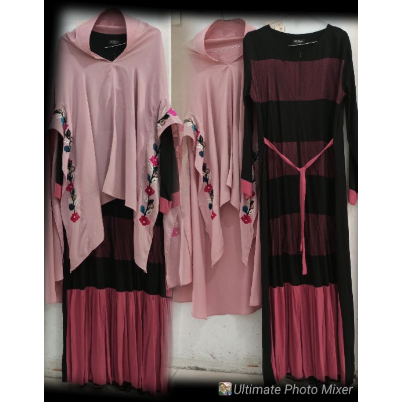 gamis/dress set Khimar/hijab syar'i tile mewah pesta bordir Payet PL/preloved/second/2nd vgc origina