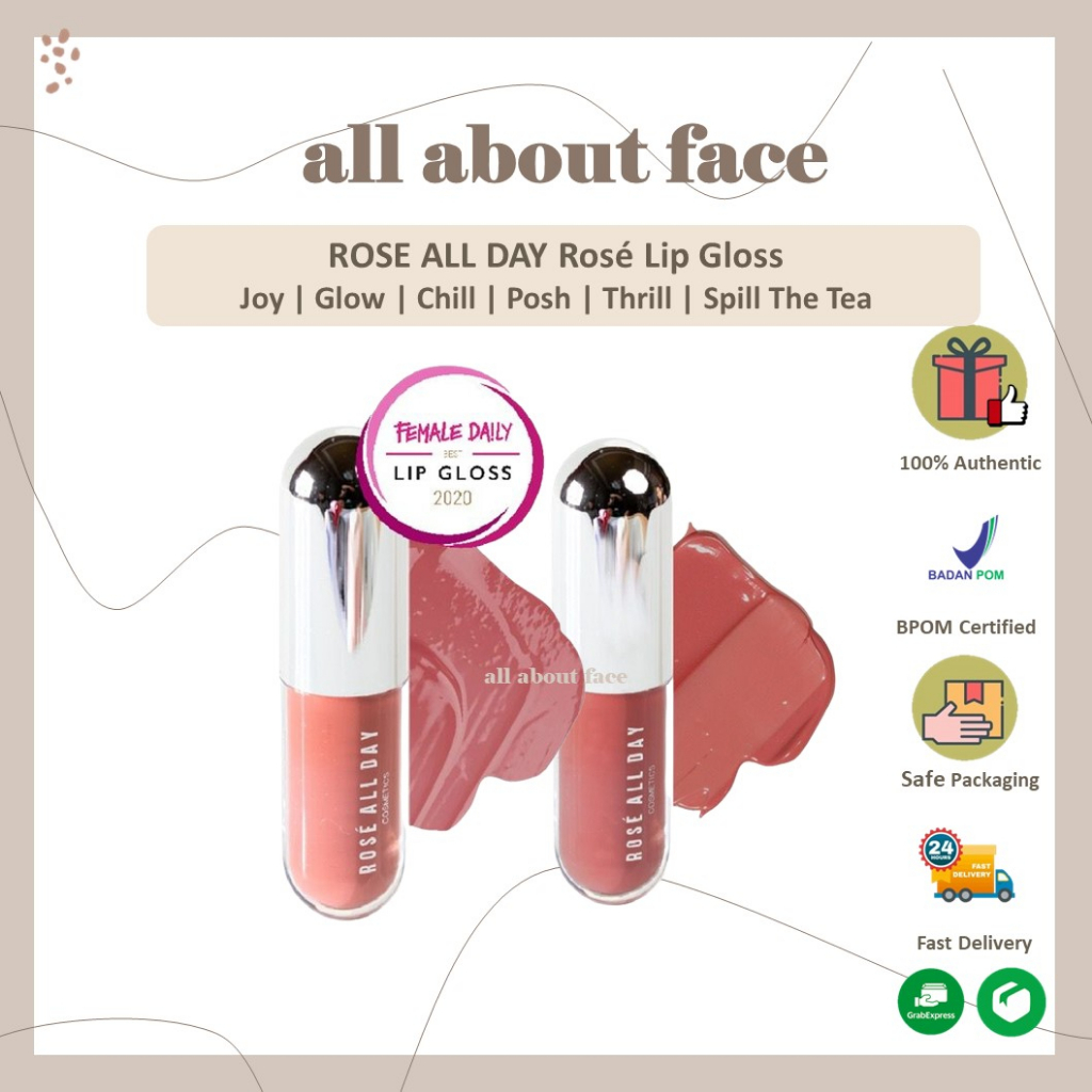 Rose All Day Lip Gloss | ROSEALLDAY Glow Joy Chill Posh Thrill Spill The Tea