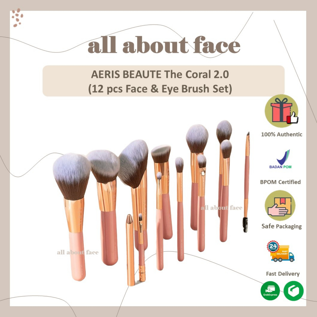 AERIS BEAUTE - The Coral 2.0 (12 pcs Face &amp; Eye Brush Set) ORIGINAL  | Allaboutface