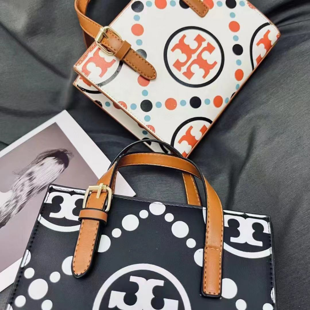 T*ry Burch Monogram Contrast Embossed Square Tote 24991 (Free Box+Invoice +KantongKain+Bubblewrap)